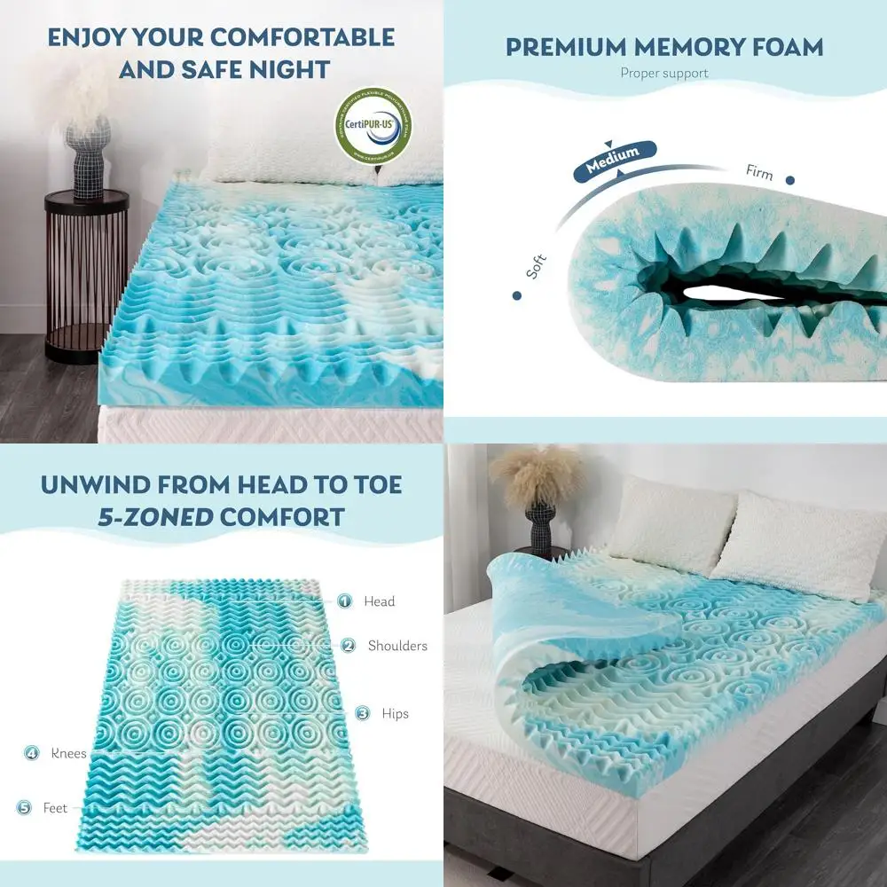 

Наматрасник из пеноматериала с эффектом памяти Cal King, 5 зон, предохранитель давления, сертифицированный CEPUR-US, синий, 72x84