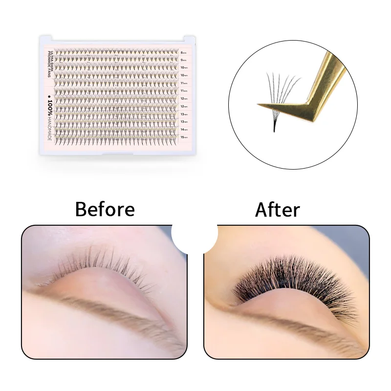 Premade Fans Fake Lashes 12 Rows Pointy Base 3D to 16D Russian Volume Promade Fans Mixed Lengths C D Curl Eyelash Extensions