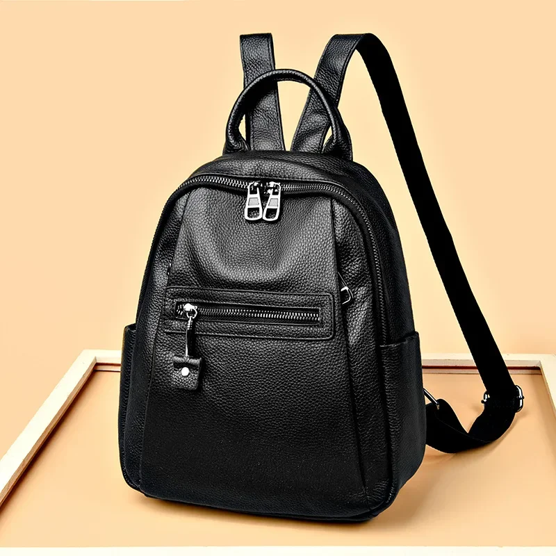 2024 New Fashion Genuine Leather Women Backpacks Luxury Brand Female Real Natural Leather Ladies Girl Student Casual Backpack