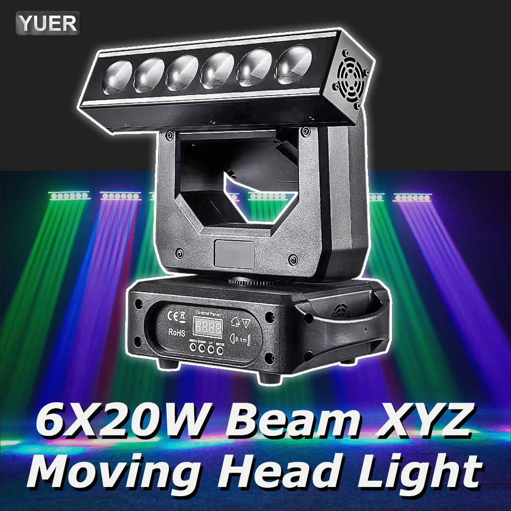 

YUER NEW 6X20W Beam LED With Strobe Moving Head Light Dj Disco Controller LED Lamp RGBW 4in1 XYZ Moving Head Infinite rotation