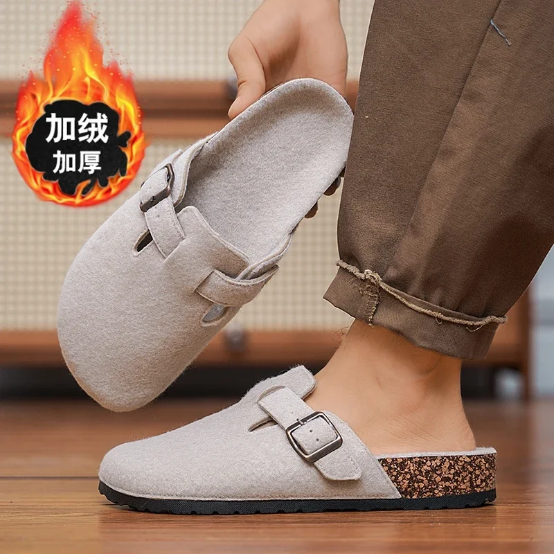 حذاء البغال الرجالي الشتوي الدافئ مقاس كبير 47 مع دعم قوس للجنسين أحذية الشاطئ الكلاسيكية للرجال صنادل من جلد الغزال قباقيب الفلين الرجعية Tatoпочки #3