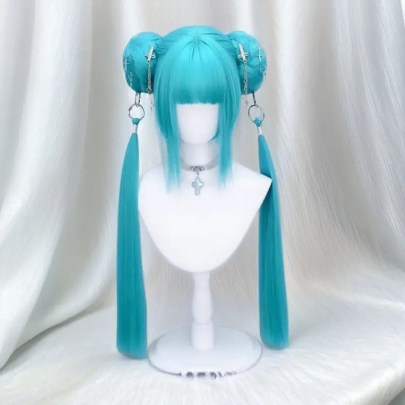 

‌ Новый китайский парик 2025 года — синий шиньон Мику, хвост с легким зажимом, традиционный аксессуар для костюма