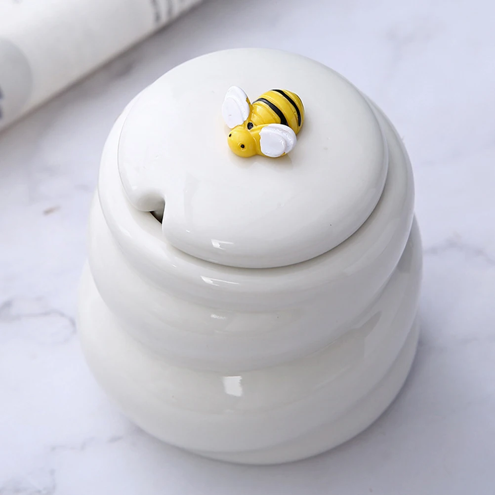 

Ceramic Storage Jar with Lid Kitchen Pot Container Compact Honey Jar Dispenser Small Honey Bottle Cute Beehive Shaped