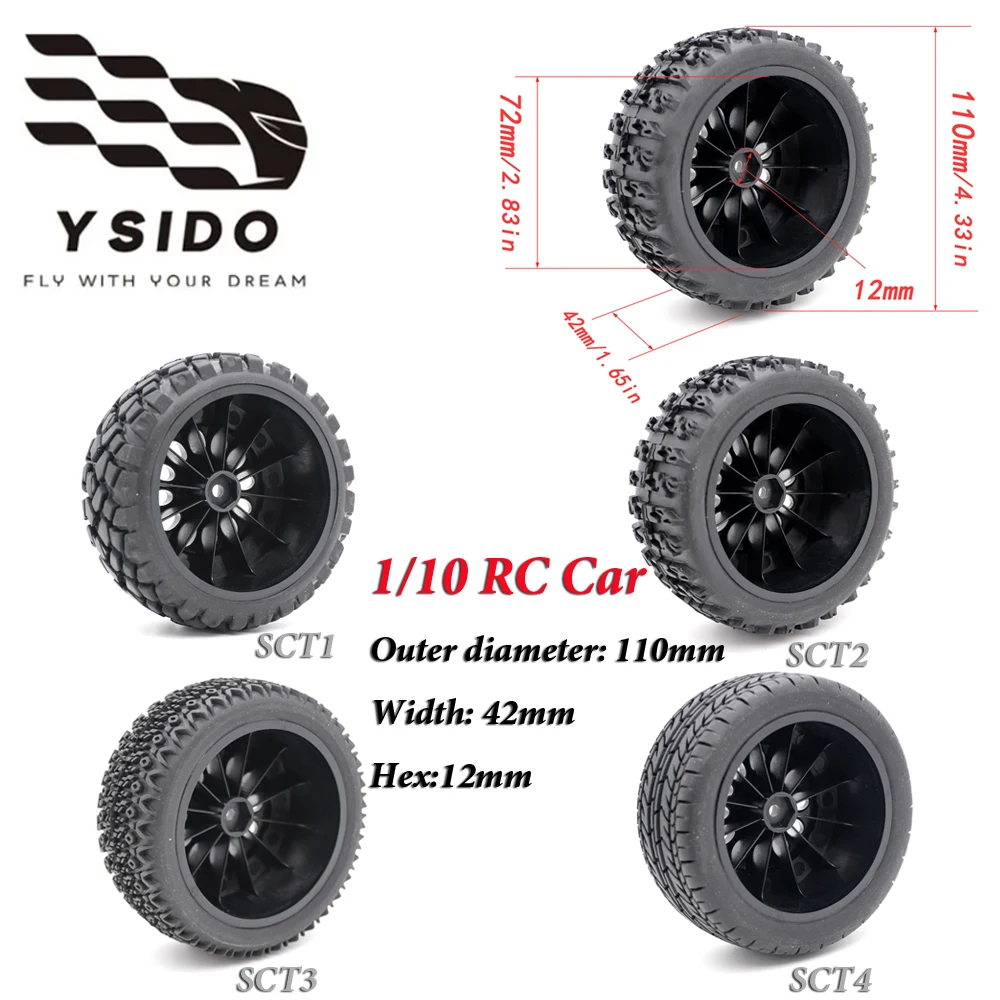 

YSIDO 4Pcs 110mm 1/10 Short Course Truck Tires Wheels Tyre For Slash Arrma Senton HuanQi 727 Vkar 10sc Hpi RC Car Upgrade Parts