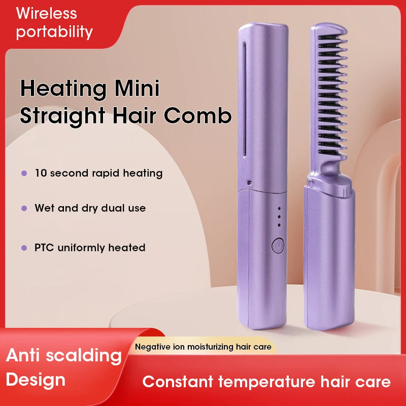 Wireless Portable Carry Mini Straightening Curling Iron Comb Long-lasting Styling Anti-scald USB Charging Student Dormitories