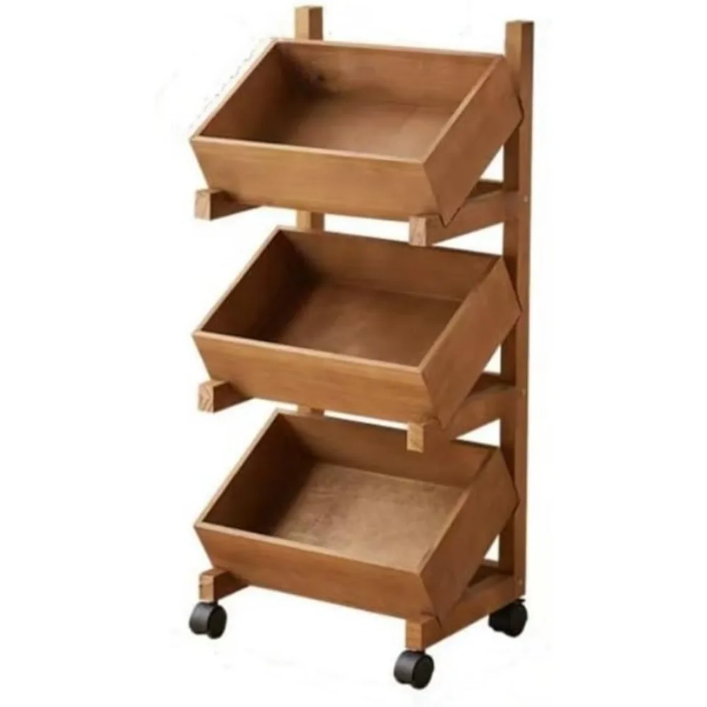 

Wood Fruit Basket for Kitchen, Vegetable Bread Basket, Pantry Shelves, Can Organizer Rack, Wooden Storage Rack for Living Room