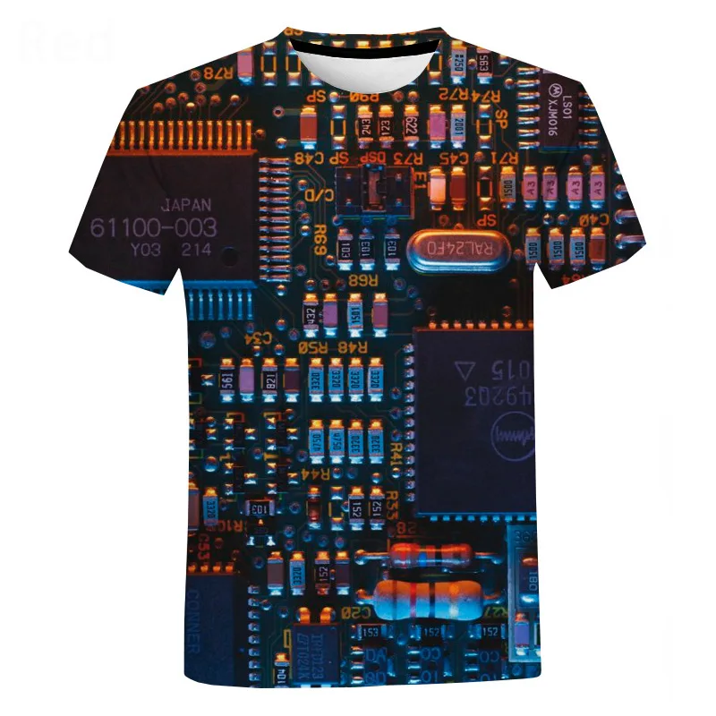 3D Printed Circuit Board Graphic T Shirt for Men Summer Casual T-shirt Casual Electronic Chip Creative Tee Shirts Women Gym Tops