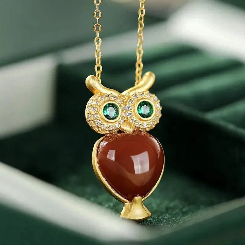 Original enamel porcelain craft Owl Pendant Necklace Chinese style retro palace  minority design women's Christmas gifts