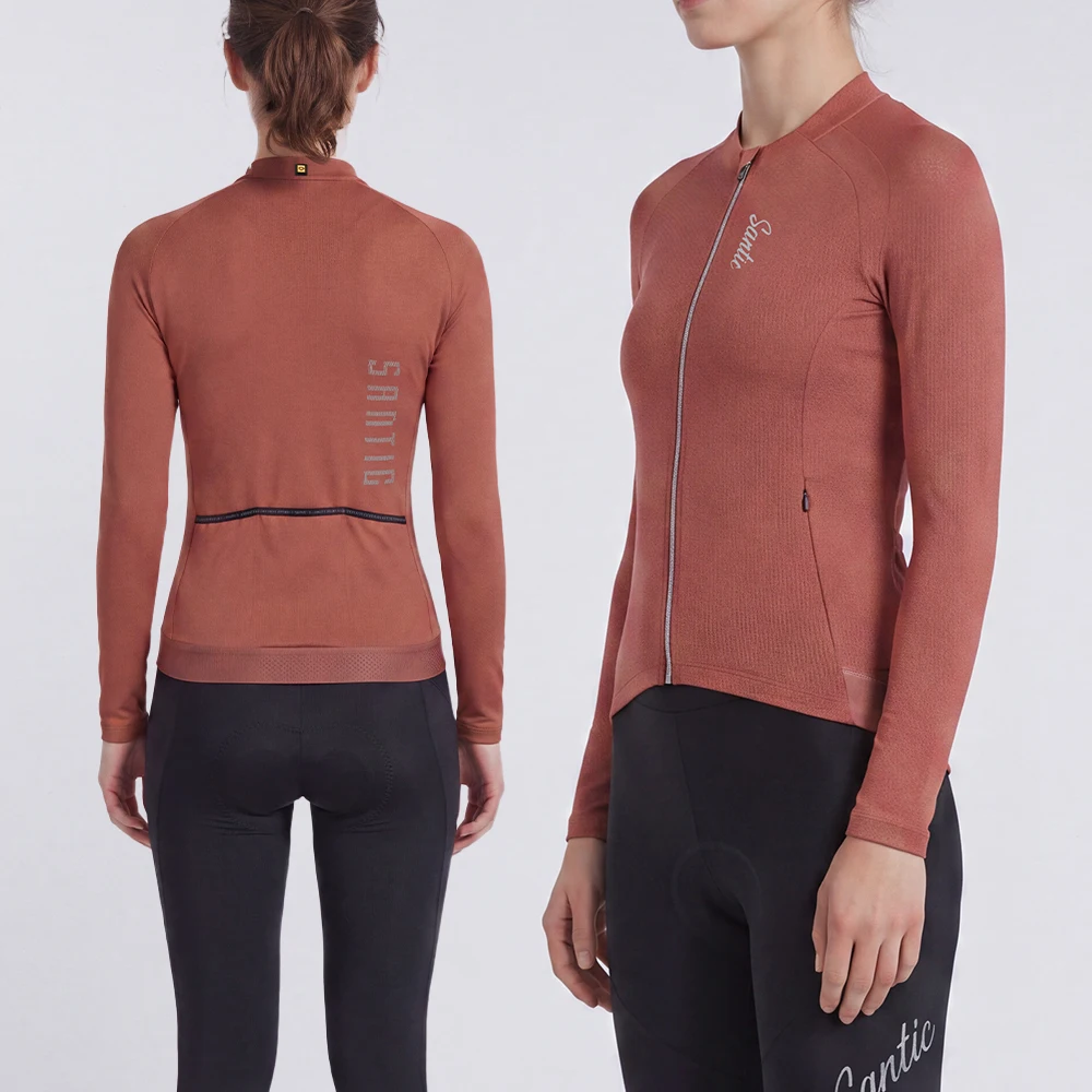 Santic Women Cycling Jersey Light Warm Bike Jerseys Windproof Soft Bicycle Riding Jackets for 14-22℃ Road Cycling MTB KL26C01192