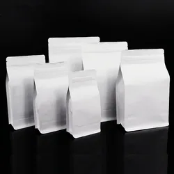 50PCS 3D Stand Up White Paper + Foil Inlay Ziplock Bag Resealable Xmas Snack Coffee Cereals Tea Sugar Chocolate Gifts Pouches