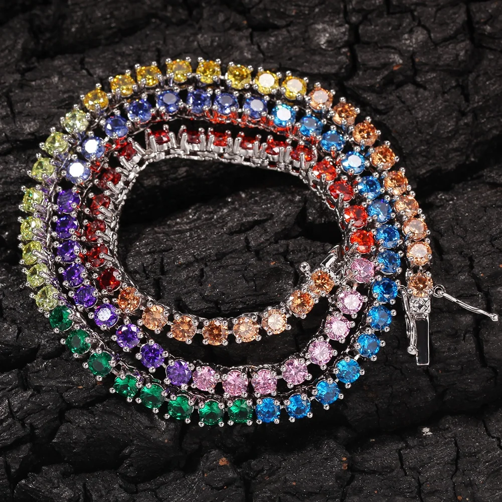 

Women Men Iced Out Rainbow Choker 4mm Tennis Necklace Multi Colored Chain CZ Jewelry Initial Charm Custom Necklace