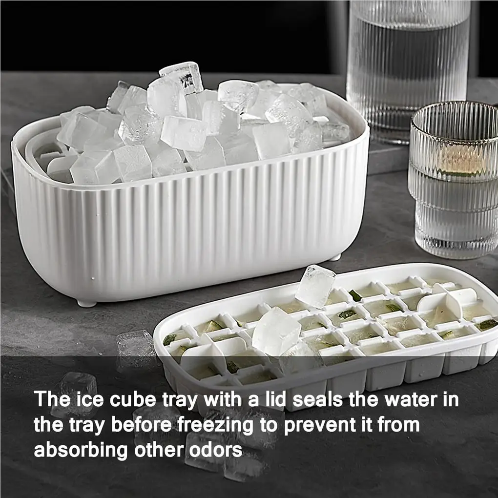 2pcs Ice Trays with Ice Cube Storage Box 32-ice Cube Trays with Lid Food-grade PP Ice Cube Mold for Home Drink Shop Coffee Shop