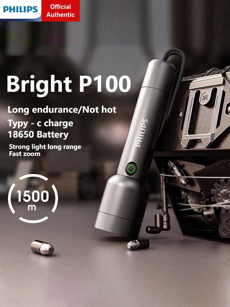 Philips New SFL1236 EDC Portable Flashlight Rechargeable LED Flashlights for Defensa Personal Self Defense Camping Hiking