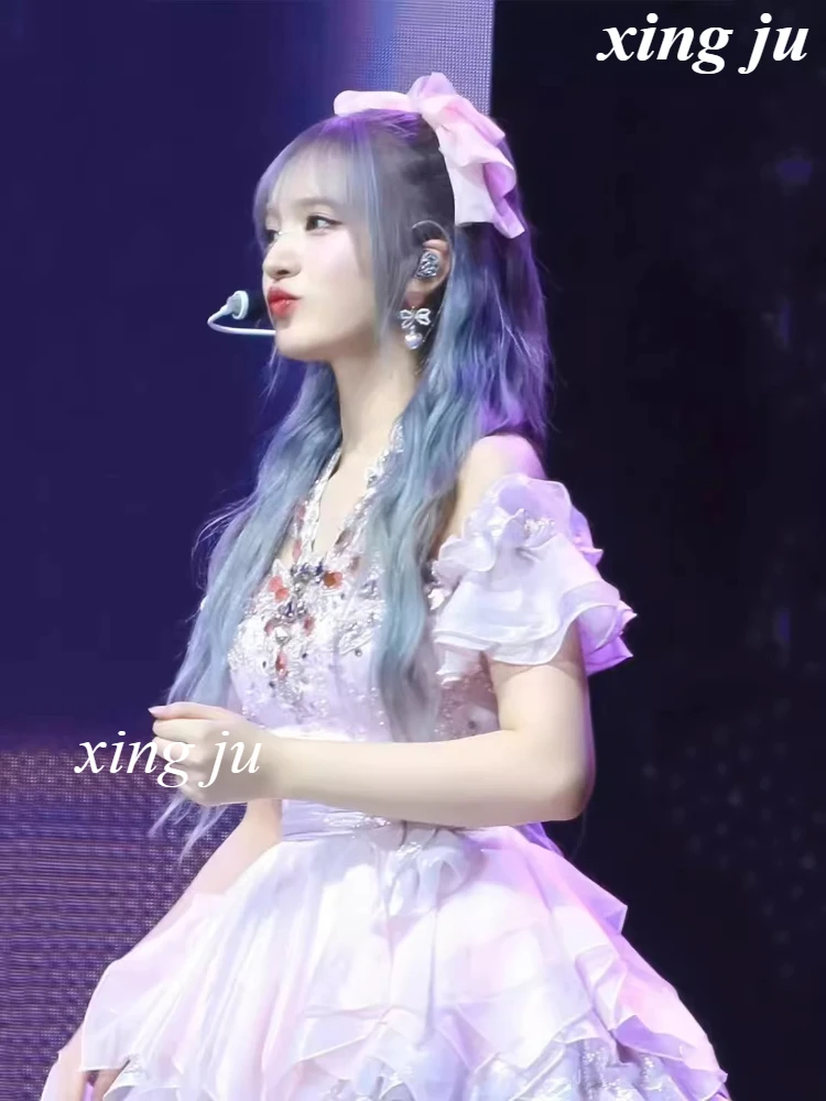 Kpop Koreaanse Groep Jazzdans Kostuums Vrouwelijke DJ Zanger Roze Strass Strapless Halter Jurk Concert Stage Performance Kleding