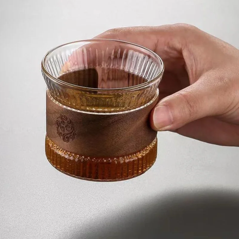 

1 шт., стеклянная кофейная кружка в японском стиле, чашка из орехового дерева, прозрачная чашка Kawaii, кофейная посуда, красивые чайные кружки, пивная кружка, милая кружка