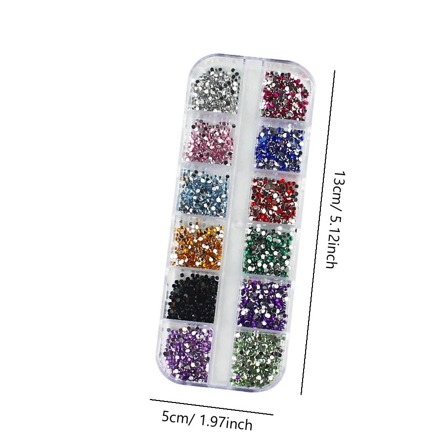 Cristalli per unghie con strass rotondi colorati da 3000 pezzi da 1,5 mm con custodia per decorazioni per nail art fai da te
