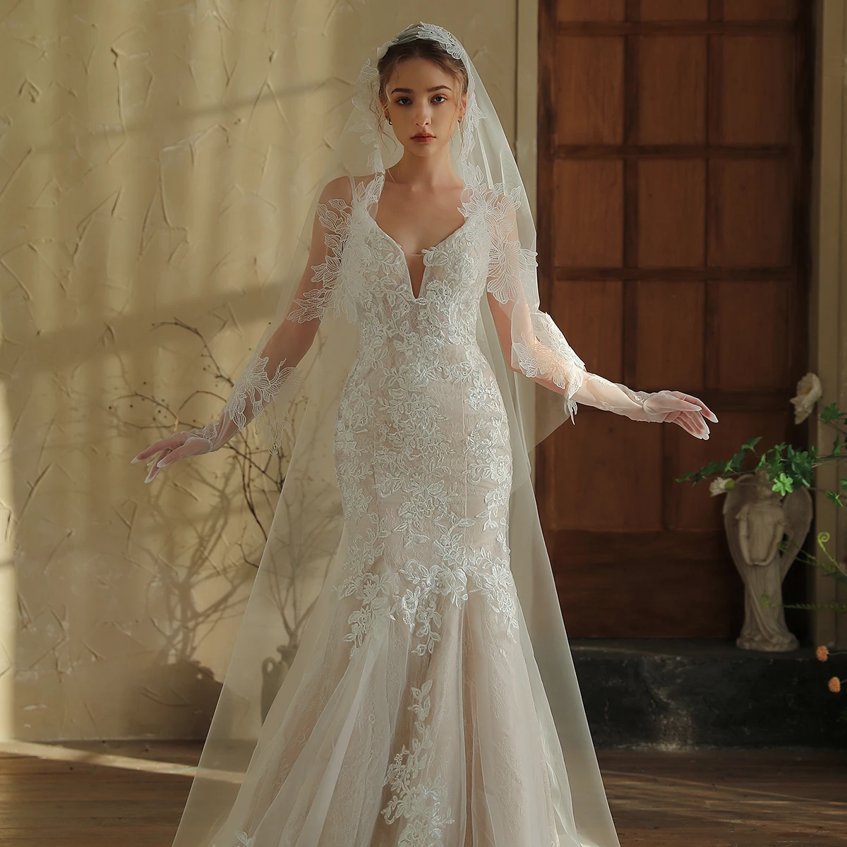 

V392 main wedding dress bride's veil white long single layer small train without hair comb wedding accessories