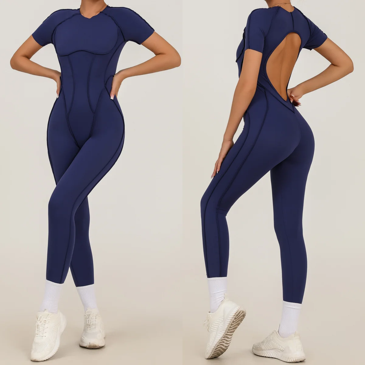 autumn and winter Women's One-piece Jumpsuit chest pad Yoga clothes Short sleeve Backless Sports Set gym set women rompers
