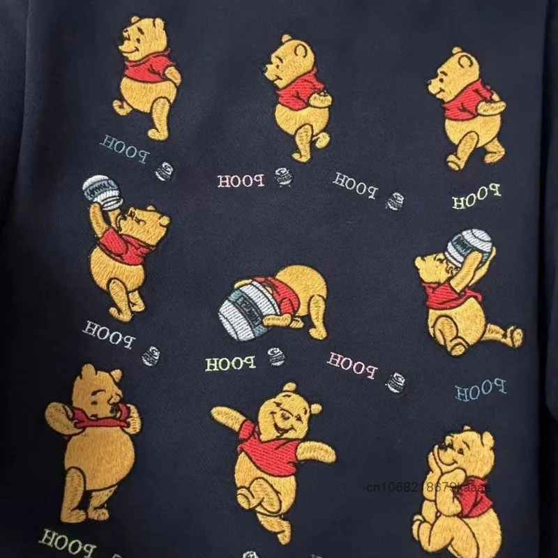 Disney Winnie The Pooh College Style Fake Two Collared Pullovers Women New Korean Version Fashion Cute Embroidery Versatile Top