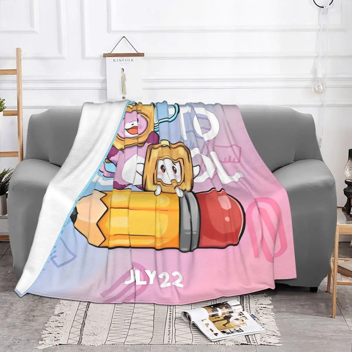 L-Lankybox Foxy Boxy Flannel Blanket Cartoon Customized Throw Blanket for Home Hotel Sofa 125*100cm Bedspreads