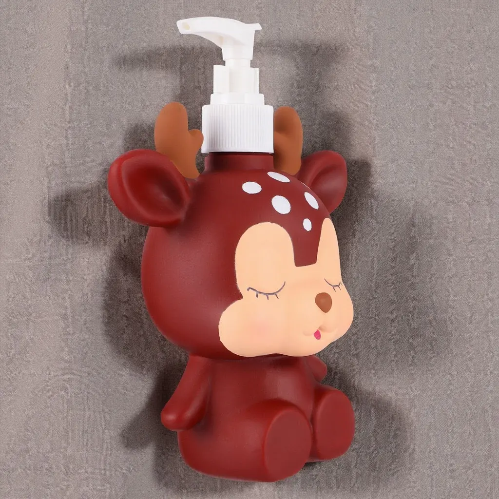Kids Cartoon Emulsion Press Pump Bottle Brown Deerlet 300Ml Cute Lotion Dispenser for Kids Shampoo Liquid Storage and Bathroom