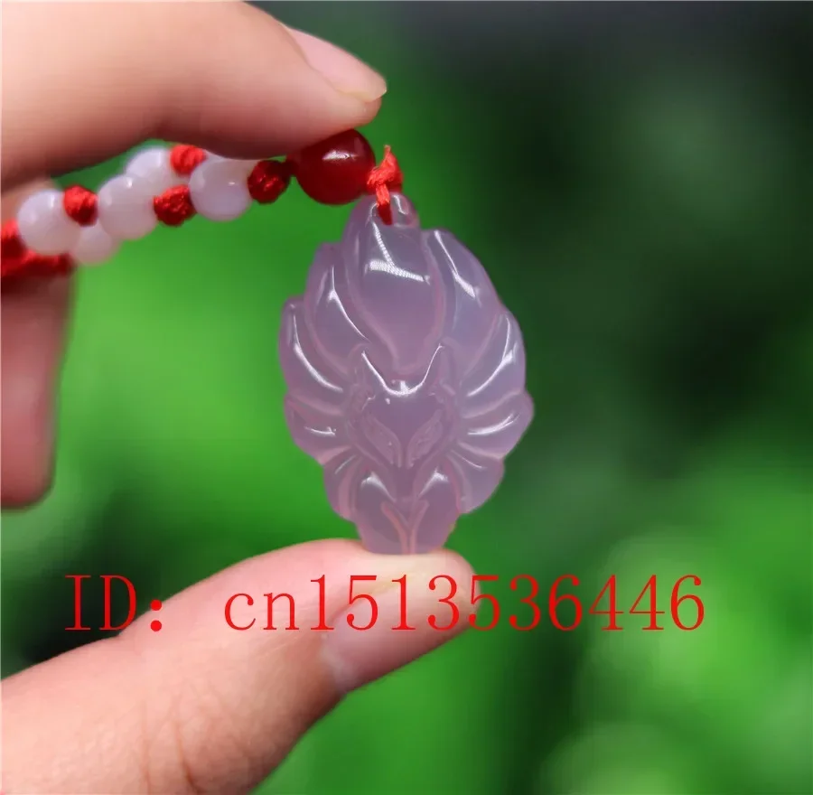 Natural Pink Agate Nine-tailed Fox Pendant Fashion Hand Carved Nephrite  Necklace Attached Lanyard Fine Jade Jewelry