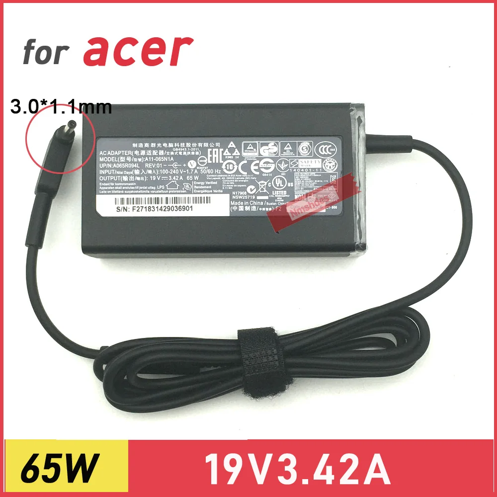 Genuíno fino 65w portátil fonte de alimentação carregador 19v 3.42a adaptador ac para acer aspire S3-391 S5-391 S7-391 notebook