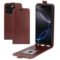 Vertical Up and Down PU Leather Flip Case Cover For iPhone 16e 16 15 14 13 12 11 17 Pro Max 16 15 +, 13 12 Mini 17 Air