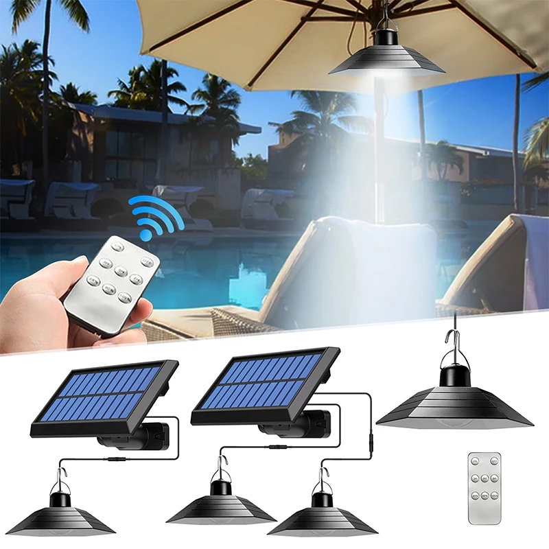 

2X Solar Pendant Light Outdoor Waterproof LED Lamp Double-Head Chandelier Decorations for Shed Barn Room