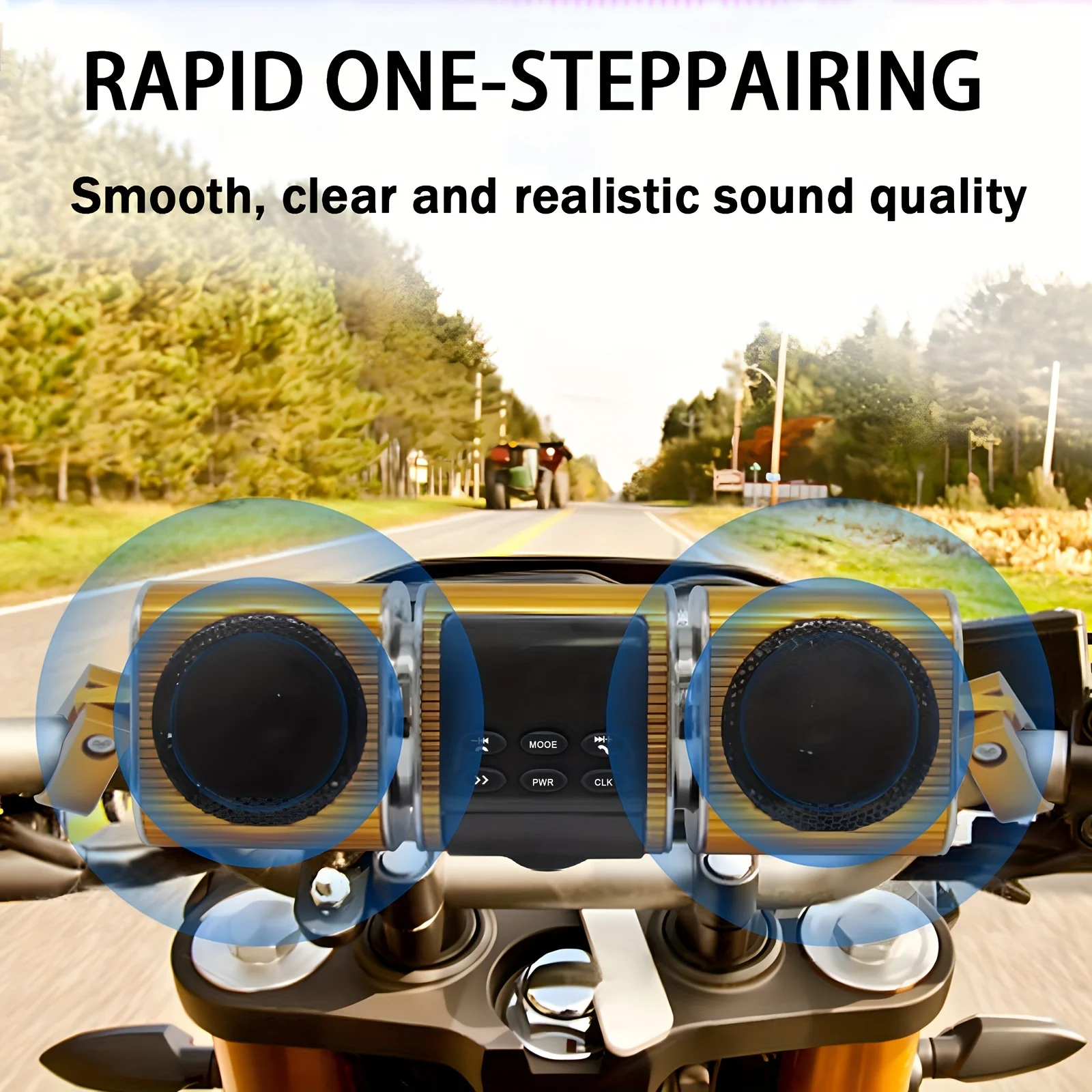 Motorcycle Speakers with Built-in Amplifier Wireless USB & AUX Inputs FM Radio 12V Metal MP3 Player for Off-Road Bikes