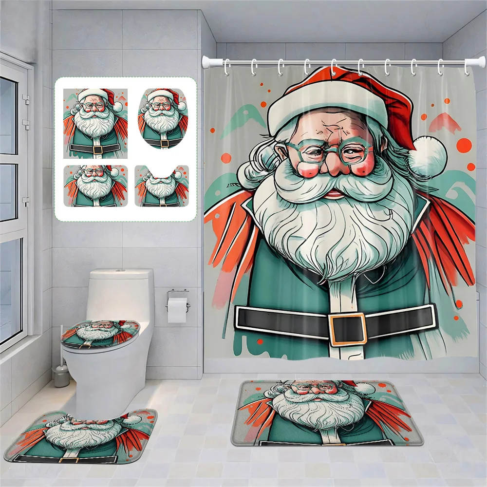 

Home shower curtains bathroom Decora waterproof fabric non-slip bath mat water absorption curtain Modern Nordic Merry Christmas