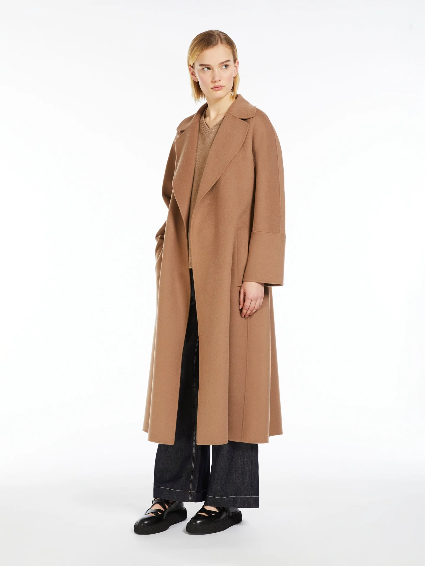 100% Wool Coat Women\'s Medium Long Classic Double Row Button Wool Coat