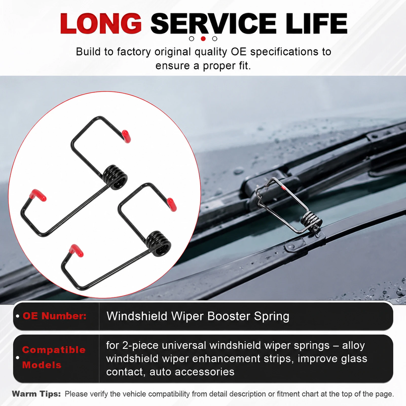 Universal 2Pcs Red/black Car Wiper Blade Booster Spring Alloy Windshield Wiper Enhancement Strip for Better Contact & Clear View