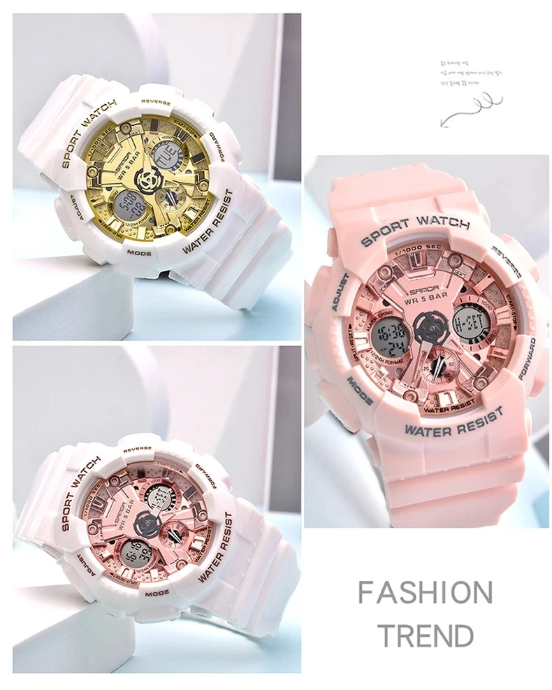 Damskie zegarki z podwójnym wyświetlaczem Top marka Luksusowe zegarki na rękę dla kobiet Sportowe zegarki damskie Chronologia chronograf Wyświetlacz LED