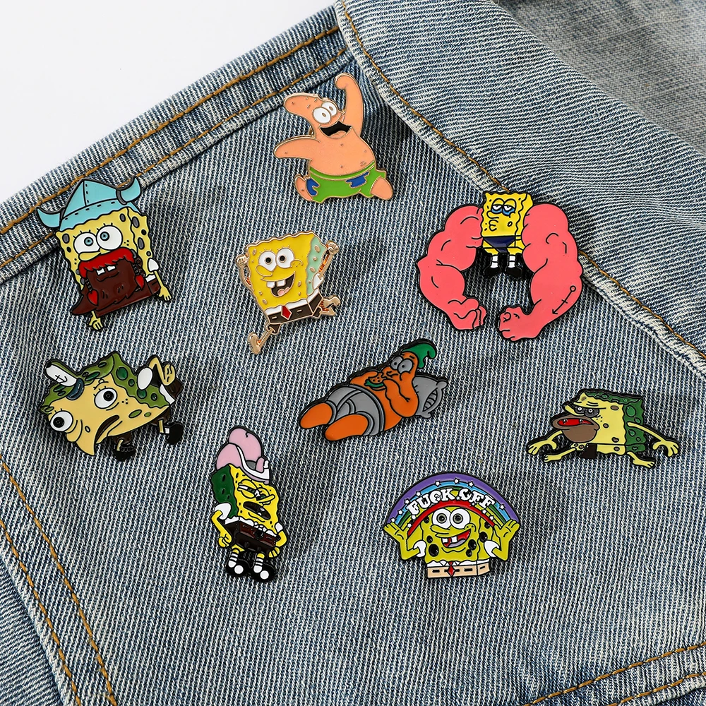 5 Pcs Funny anime SpongeBob SquarePants Brooch Creative SpongeBob SquarePants Pin Metal Enamel BadgeBackpack ClothingAccessories