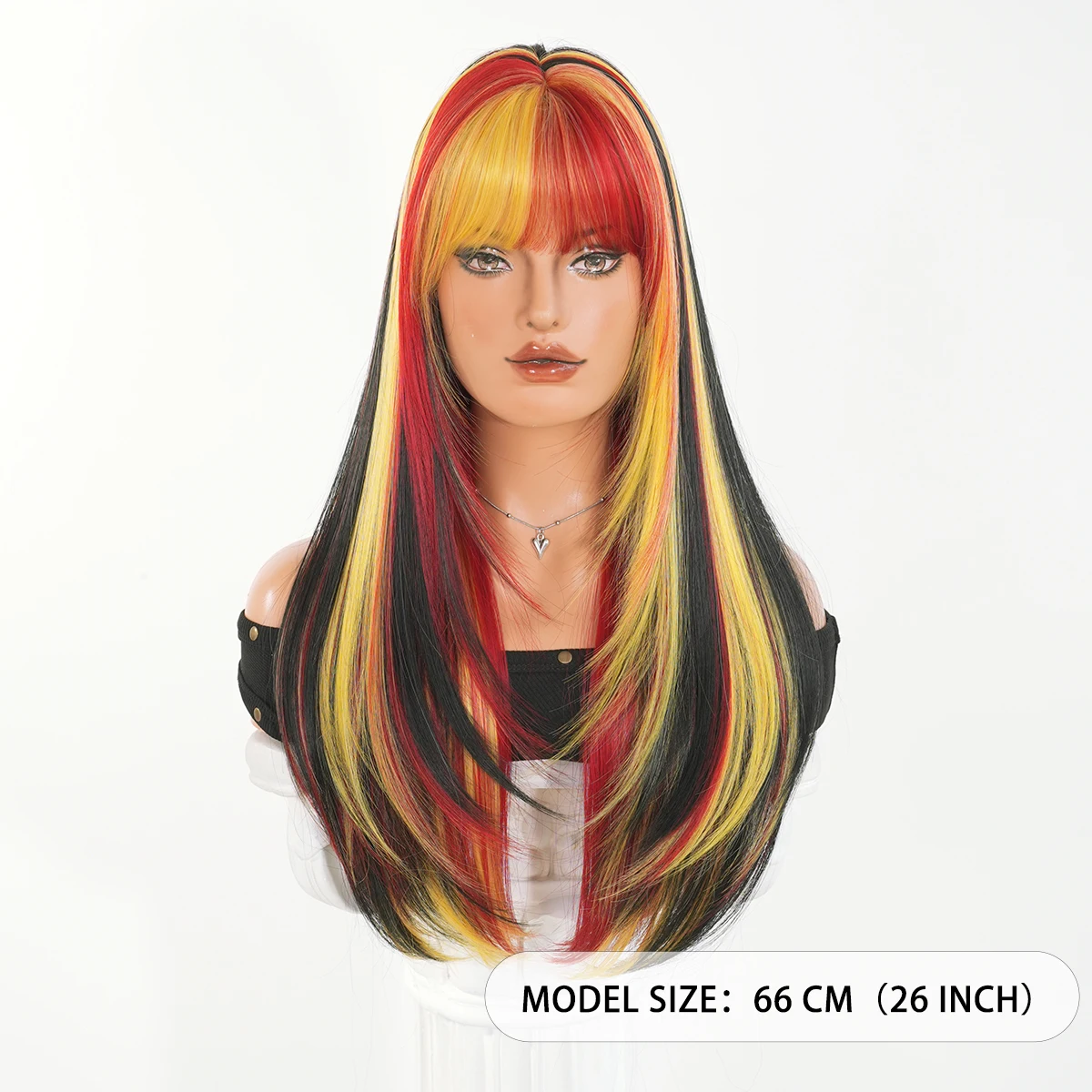 World Cup Wig Long Straight Black Ombre Orange Wig for Women Synthetic Heat-Resistant Fiber Football Fan Hair Soccer Party Wigs