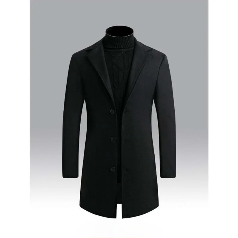 

Men's Long Wool Coat Casual Suiting Outerwear Loose Fit Businesswear Spring Collection No Brand Registered Trademark
