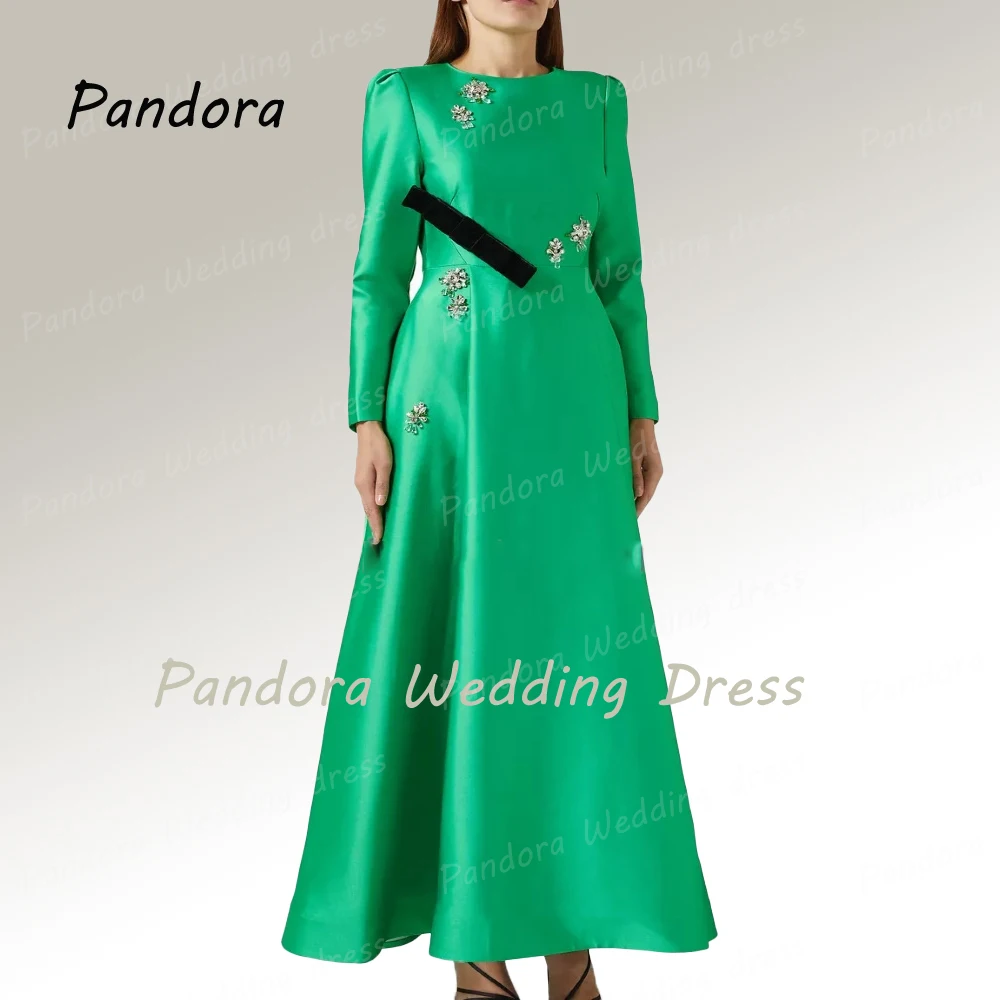 Pandora Women\'s formal Occasion dress Round neck Long sleeve A-line crystal bow ankle-length wedding birthday party evening gown