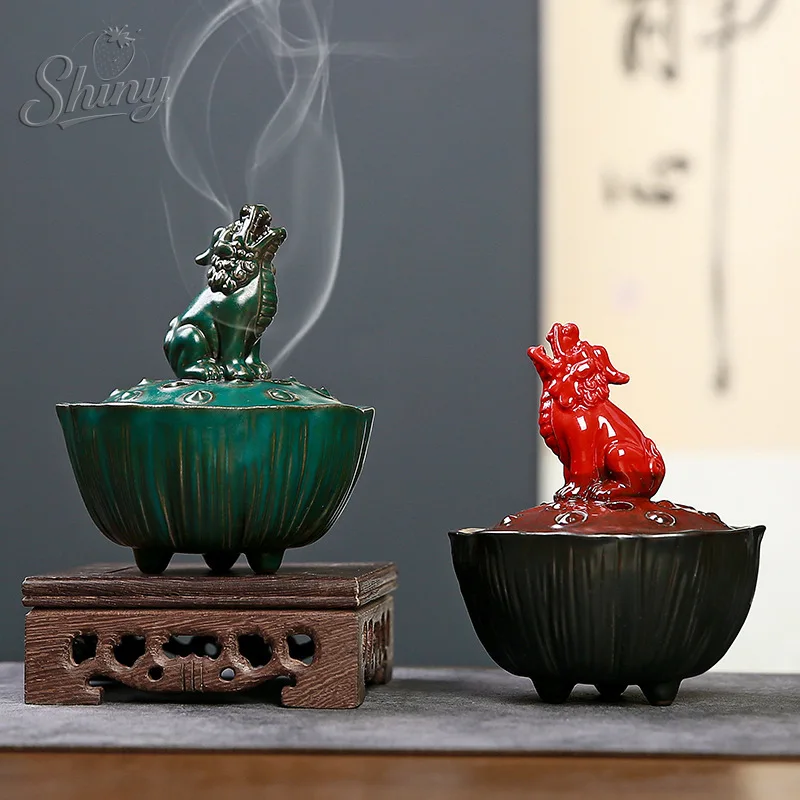 

Ceramic Pixiu Incense Burger Ornaments for Wealth Collection At Home Zen Retro Lotus Incense Furnace Indoor Decoration