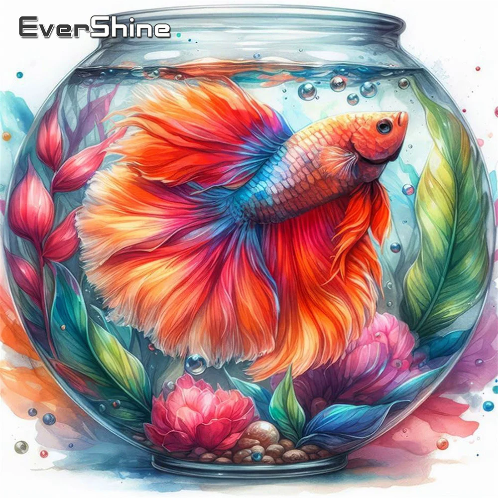Evershine Diamant-Mosaik Tier Vollbohr-Malerei Fisch Stickerei Blumenbild Strasssteine Kreuzstich Heimdekoration