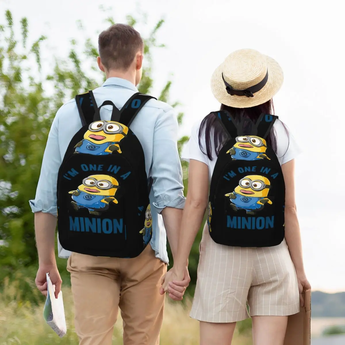 Mochila de moda M-Minionsed con bolsillo para estudiantes, senderismo, viaje, mochila para hombres y mujeres, bolso de hombro universitario