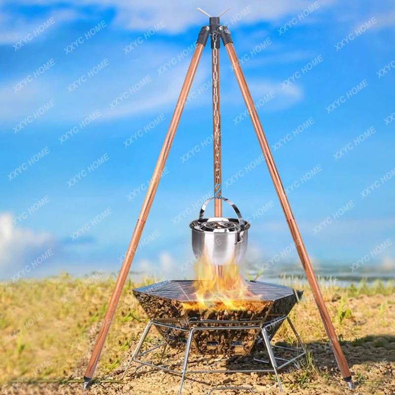 Outdoor Picnic Campfire Rack Portable Camping Hanging Pot Bracket Lamp Holder Tripod Hanger with Campfire Rack Camping Supplies