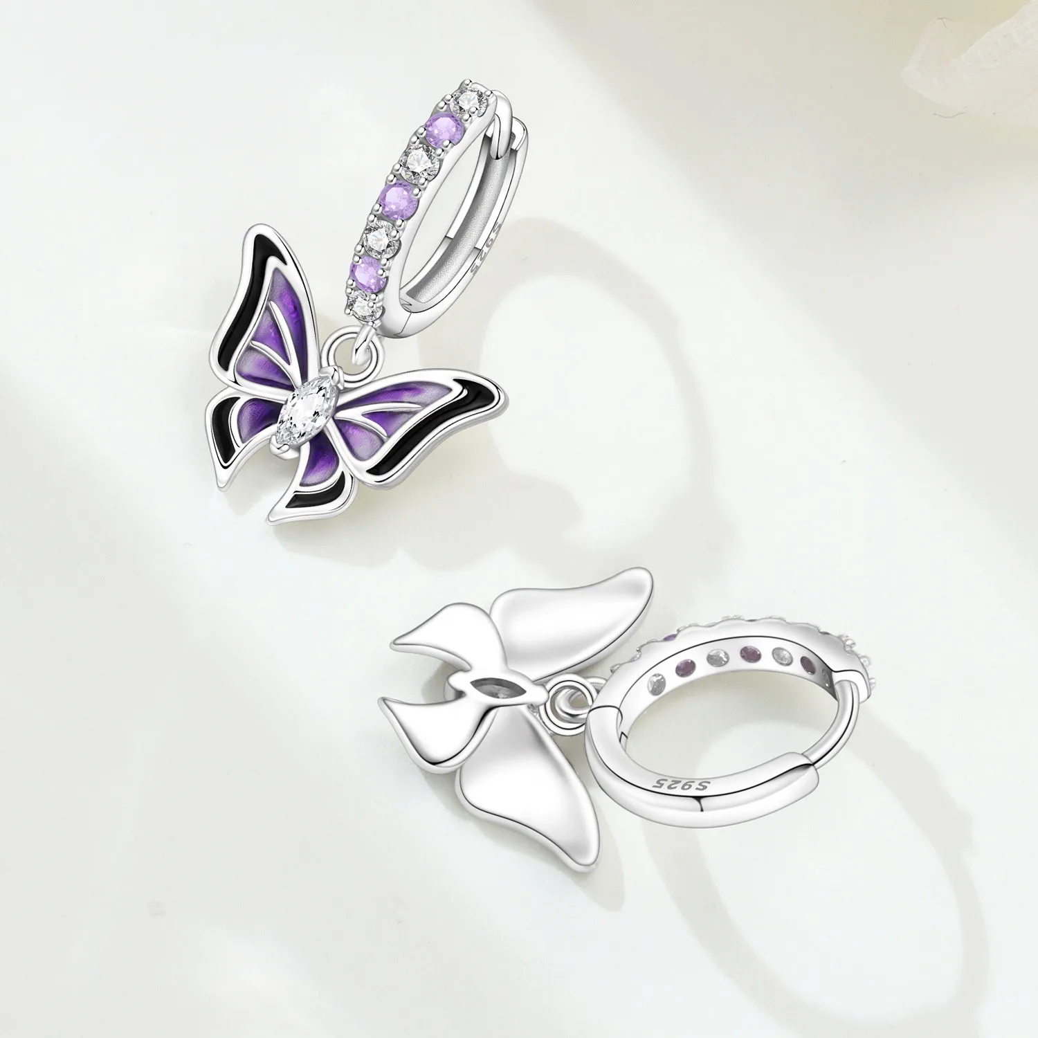 Cycuff 925 فضة الأرجواني فراشة الحشرات إسقاط أقراط النساء الأقراط سحر الاتجاه تنوعا هدايا مجوهرات الحفلات