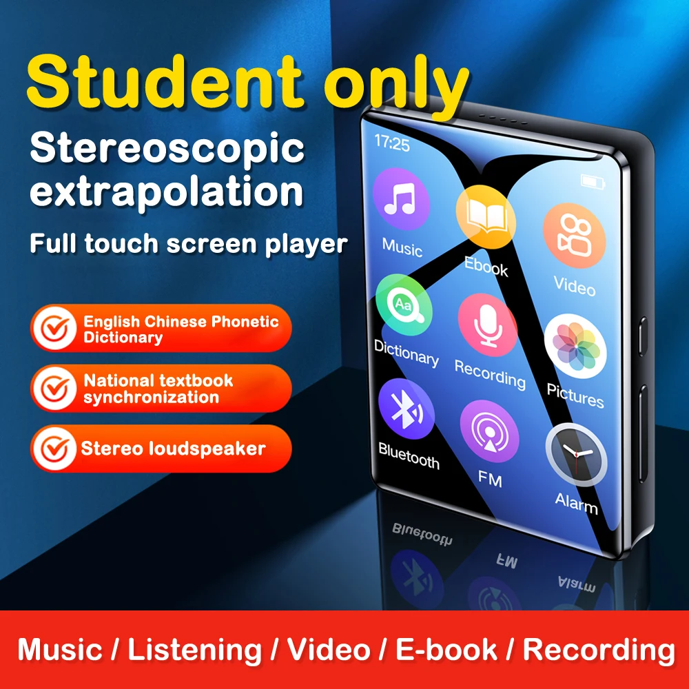 مشغل موسيقى صغير فائق النحافة يعمل بالبلوتوث ، شاشة كاملة ، ممشى MP3 ، إصدار الطالب ، محمول ، شاشة لمس ، دعم FM ، 2.4 بوصة ، 1 قطعة