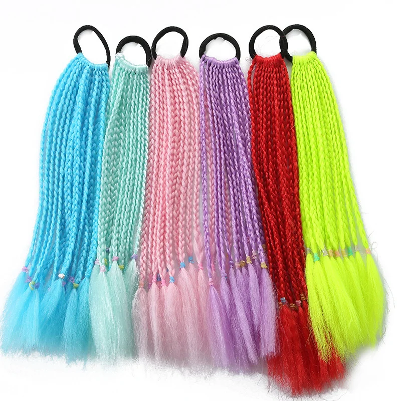 1 PC New Girls Dirty Braids Colorful Twist Tie Wigs Ponytail Headbands Rubber Bands Kids Hair Accessories Princess Headwear