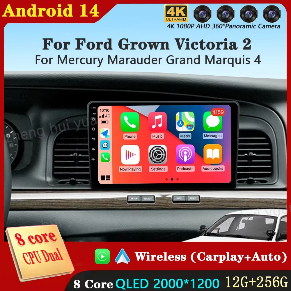 Android 14 Carplay Auto For Ford Grown Victoria 2 For Mercury Marauder Grand Marquis 4 1997 - 2011 Car Radio Multimedia Video