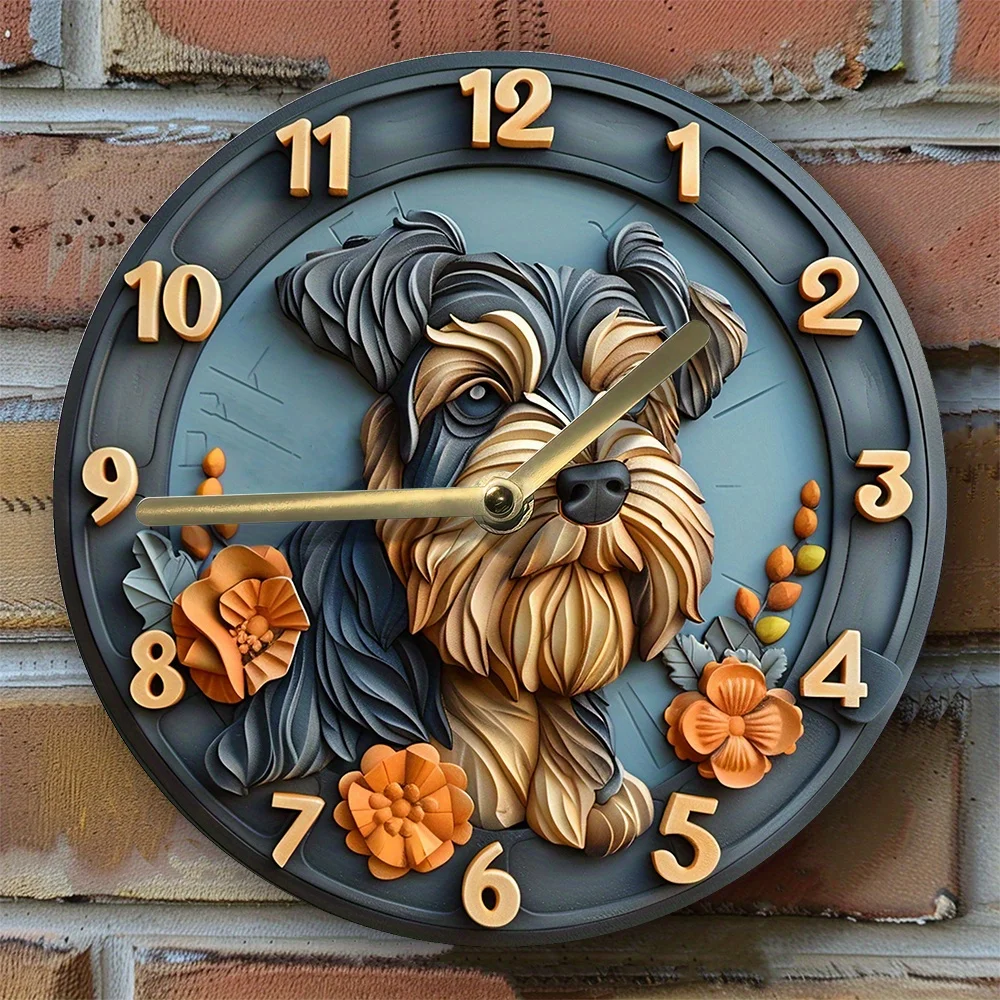 Schnauzer-Themed Silent Wall Clock, Metal, Pet Lover'S Dream, Perfect For Spring Apartment Decor & Summer Vacation Gifts