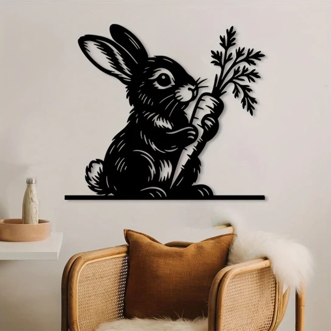 Charming Bunny Silhouette Wrought Iron Wall Art Decor for Living Room, Garden, Patio, Solves Blank Wall Space, Ideal for Animal
