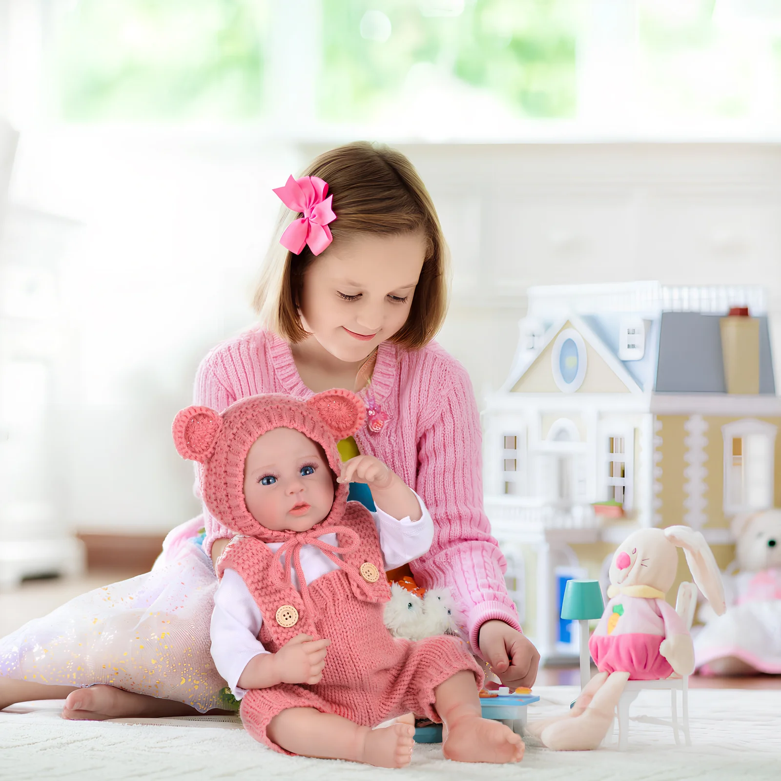 

1pc 19 Inch Realistic Baby Lifelike Vinyl Newborn Reborn Toddler Simulation Includes Feeding Kit Clothes Playset For Kids
