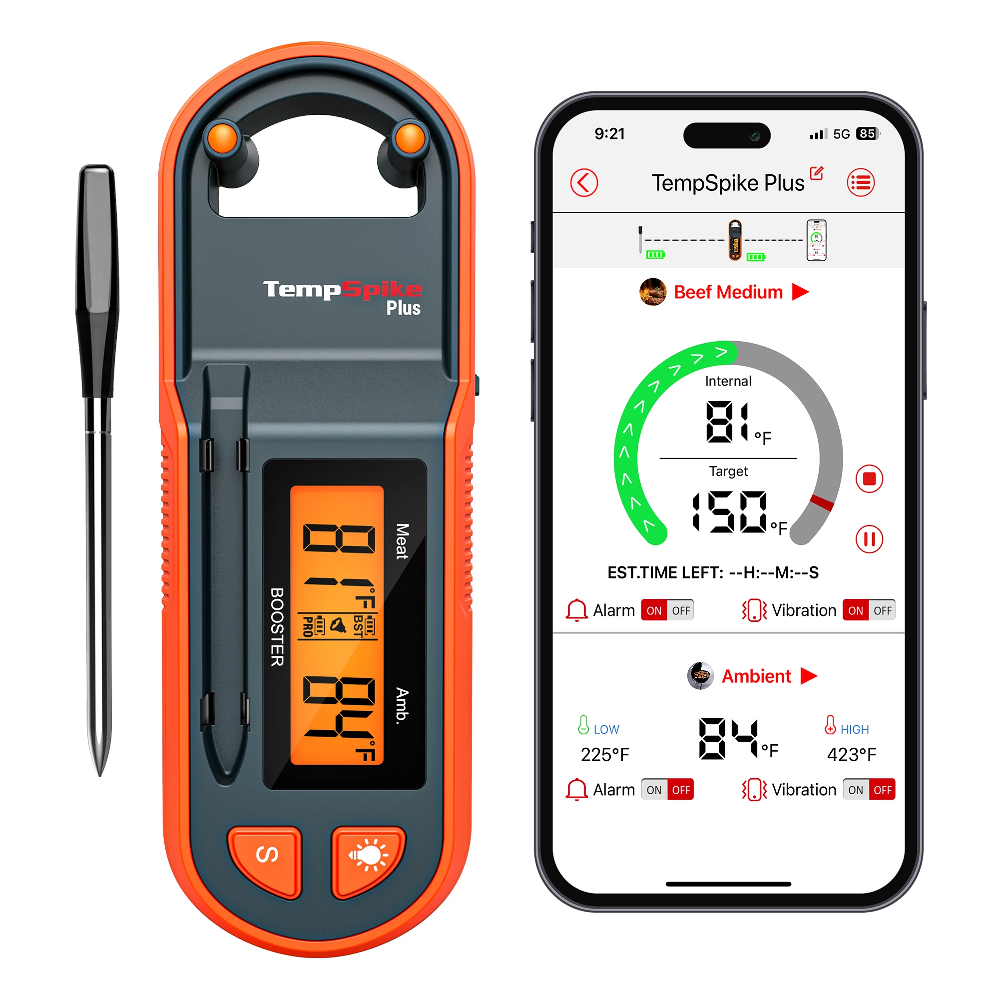 

Беспроводной термометр для мяса TempSpike 600 футов с ультратонким зондом, Bluetooth-термометр для мяса с ЖК-дисплеем и усилителем сигнала